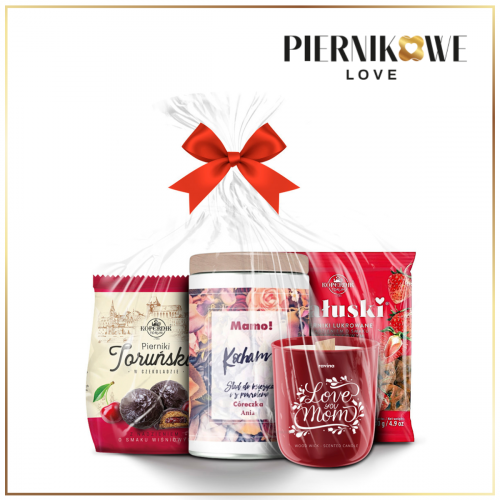 PREZENT NA DZIEŃ MAMY - ZESTAW Z KAWĄ W PUSZCZE, ŚWIECZKĄ I PIERNIKAMI