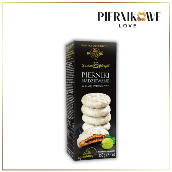 PIERNIKI W BIAŁEJ CZEKOLADZIE Z NADZIENIEM O SMAKU AGRESTOWYM